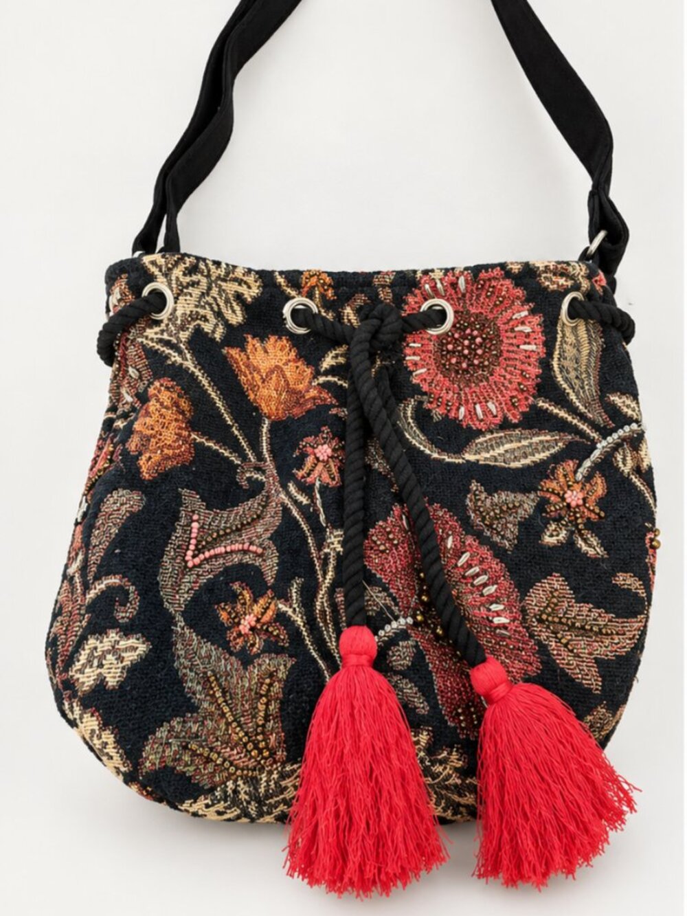 World Market embroidered bucket bag
